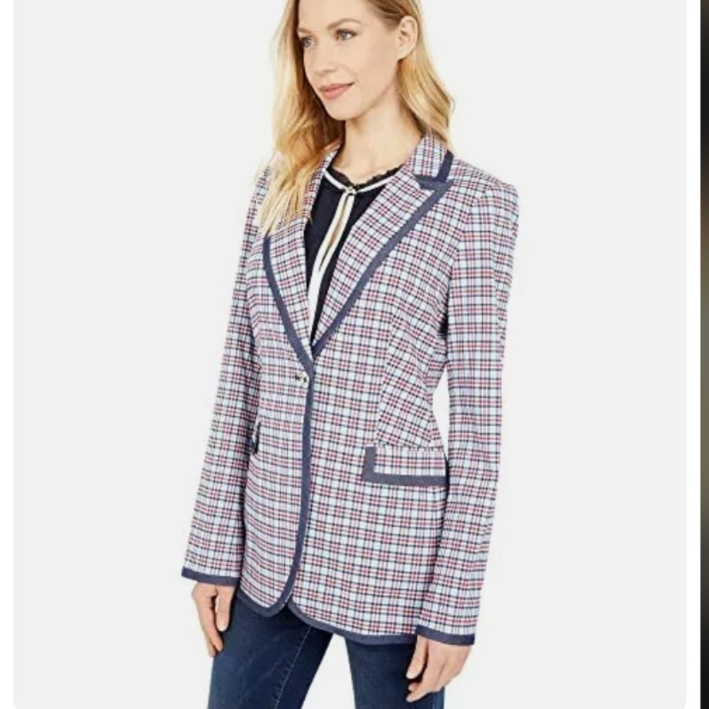 Tommy Hilfiger Navy Trim Plaid Blazer